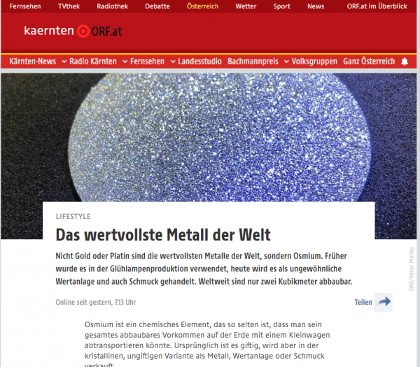 Artikel auf ORF über Osmium